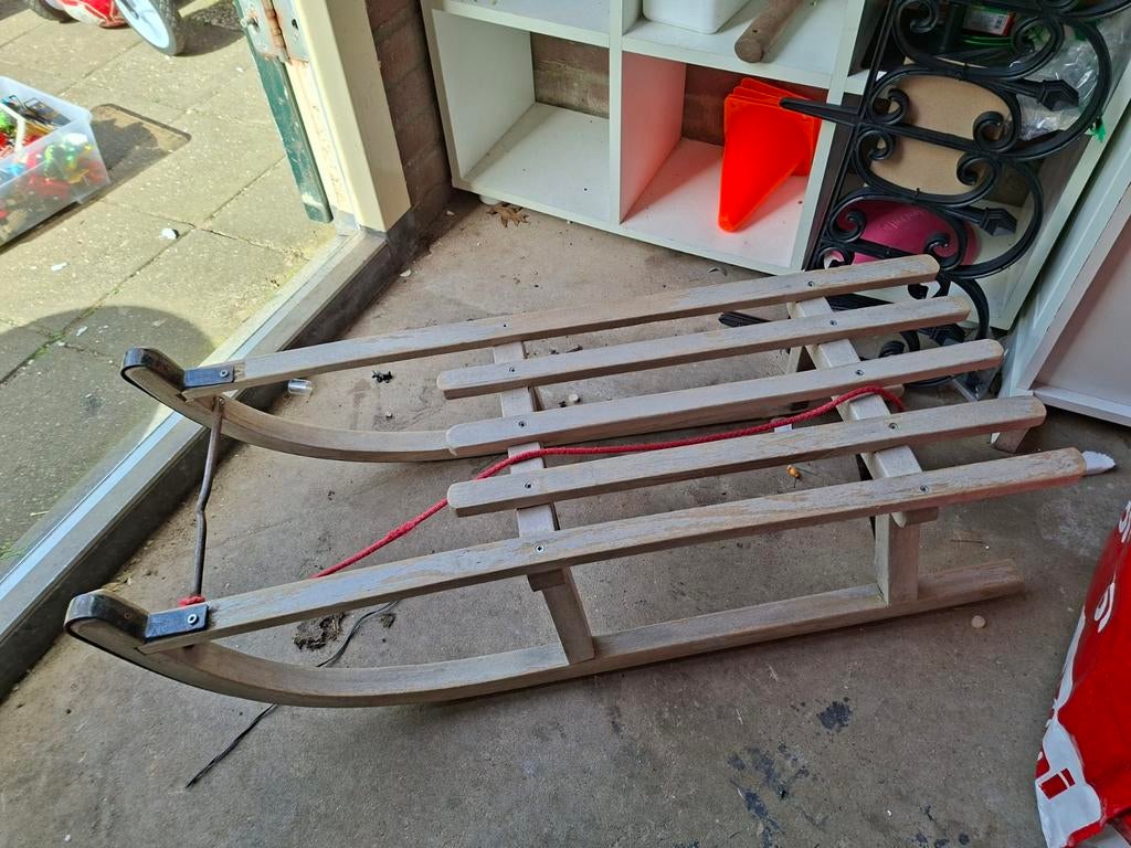 Houten slee met trekkoord, Kinderen en Baby's, Speelgoed | Buiten | Sleeën, Ophalen, Gebruikt, Hout