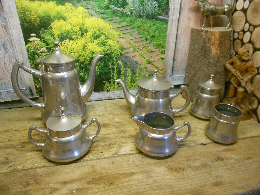 6 delige servies koffie thee pot suiker melk leppeltjespot, Overige materialen, Gebruikt, Overige typen, Ophalen of Verzenden