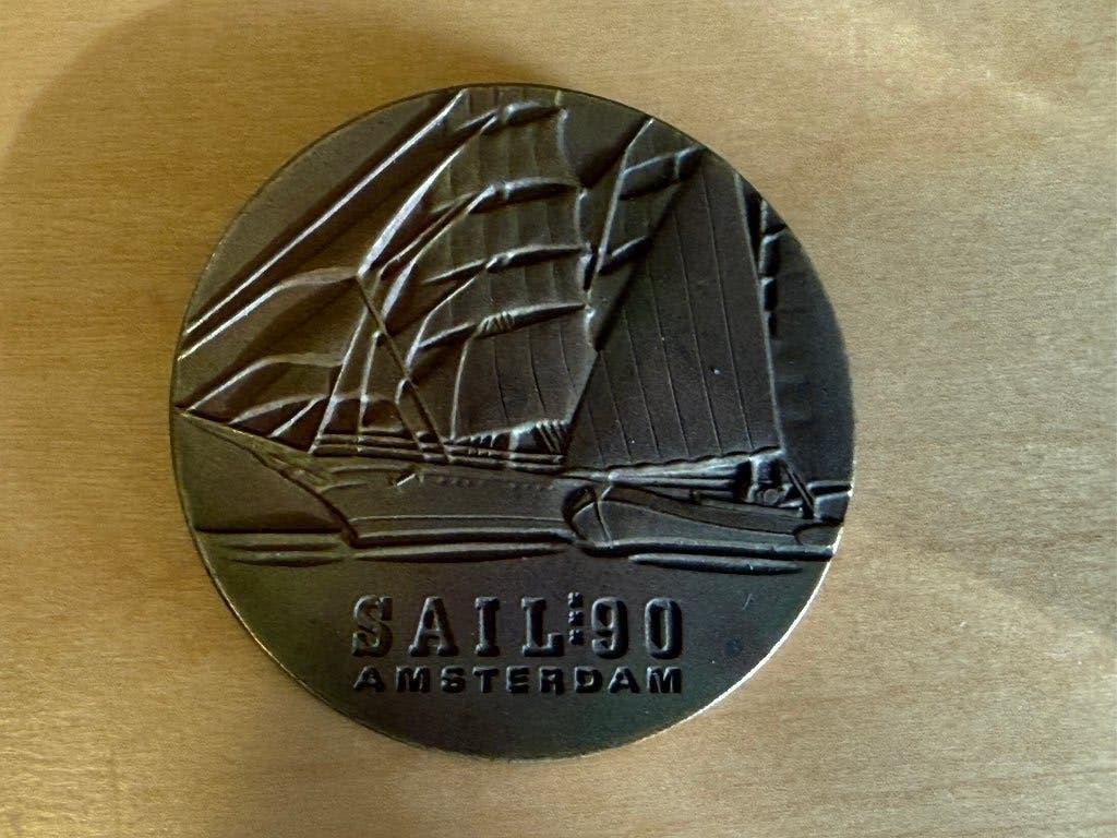 Penning Sail '90 Amsterdam VOC Schip Brons, Postzegels en Munten, Ophalen of Verzenden, Brons, Nederland