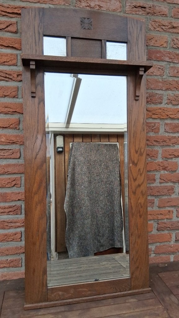 antieke houten spiegel, Ophalen, Rechthoekig, 50 tot 100 cm, 100 tot 150 cm