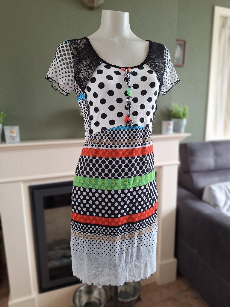 Olivier Philips polkadot jurk IT 42 M 38, Kleding | Dames, Maat 38/40 (M), Olivier Philips, Zo goed als nieuw, Knielengte