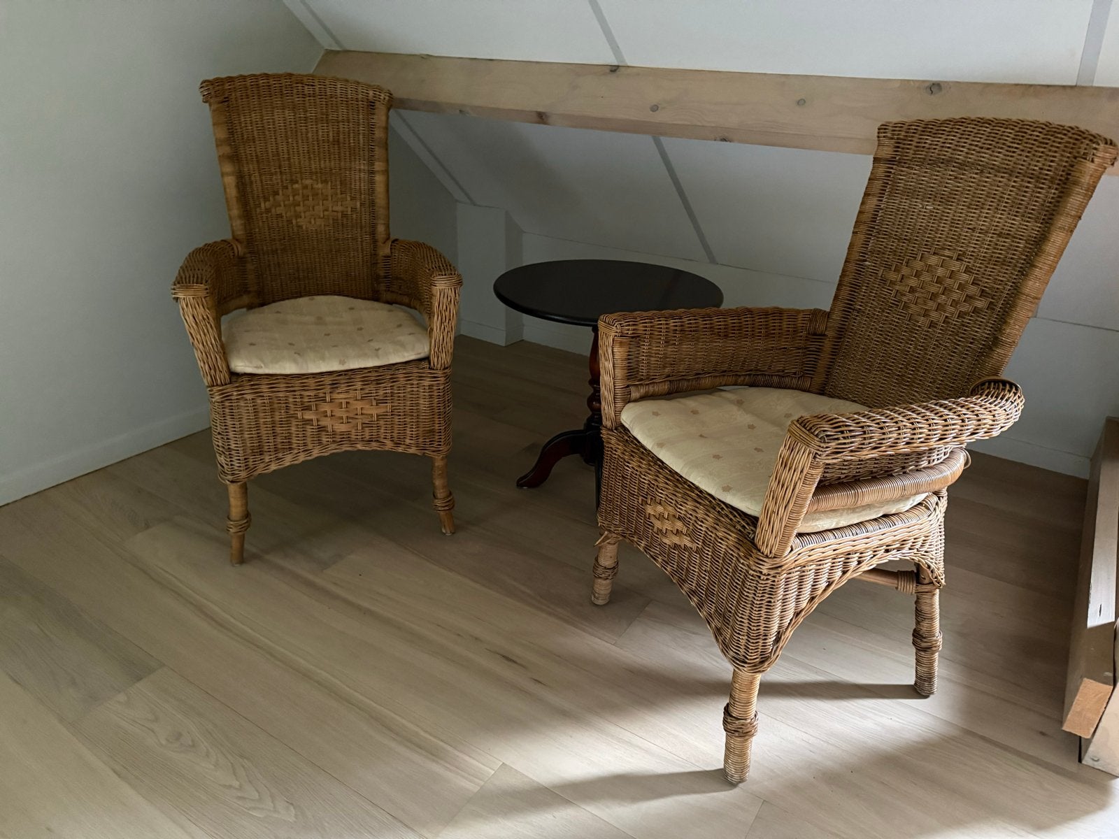 Set van 4 rotan fauteuils met kussens, Huis en Inrichting, Gebruikt, Twee, Bruin, Riet of Rotan