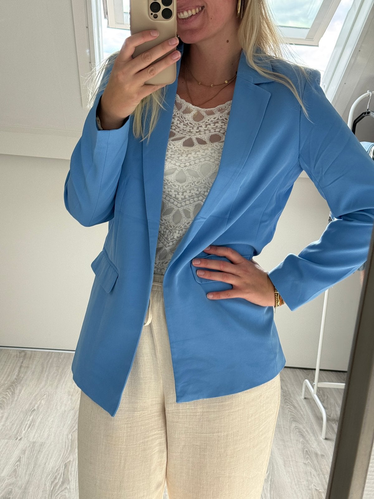 Pieces blazer in maat L, lichtblauw, Blauw, Maat 42/44 (L), Ophalen of Verzenden, Zo goed als nieuw
