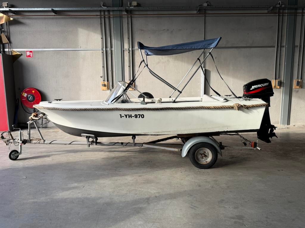 Complete boot met Mercury 25PK – vaarklaar + trailer + extra, Watersport en Boten, Motorboten en Motorjachten, Afdekzeil, Buitenboordmotor