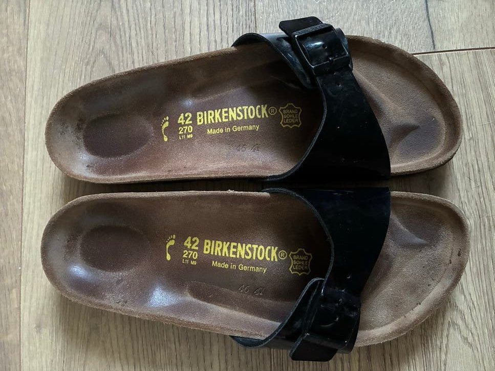 BIRKENSTOCK MADRID zwarte lak-slippers maat 42, zwart, Kleding | Dames, Schoenen, Slippers, Zwart, Ophalen of Verzenden, Gedragen