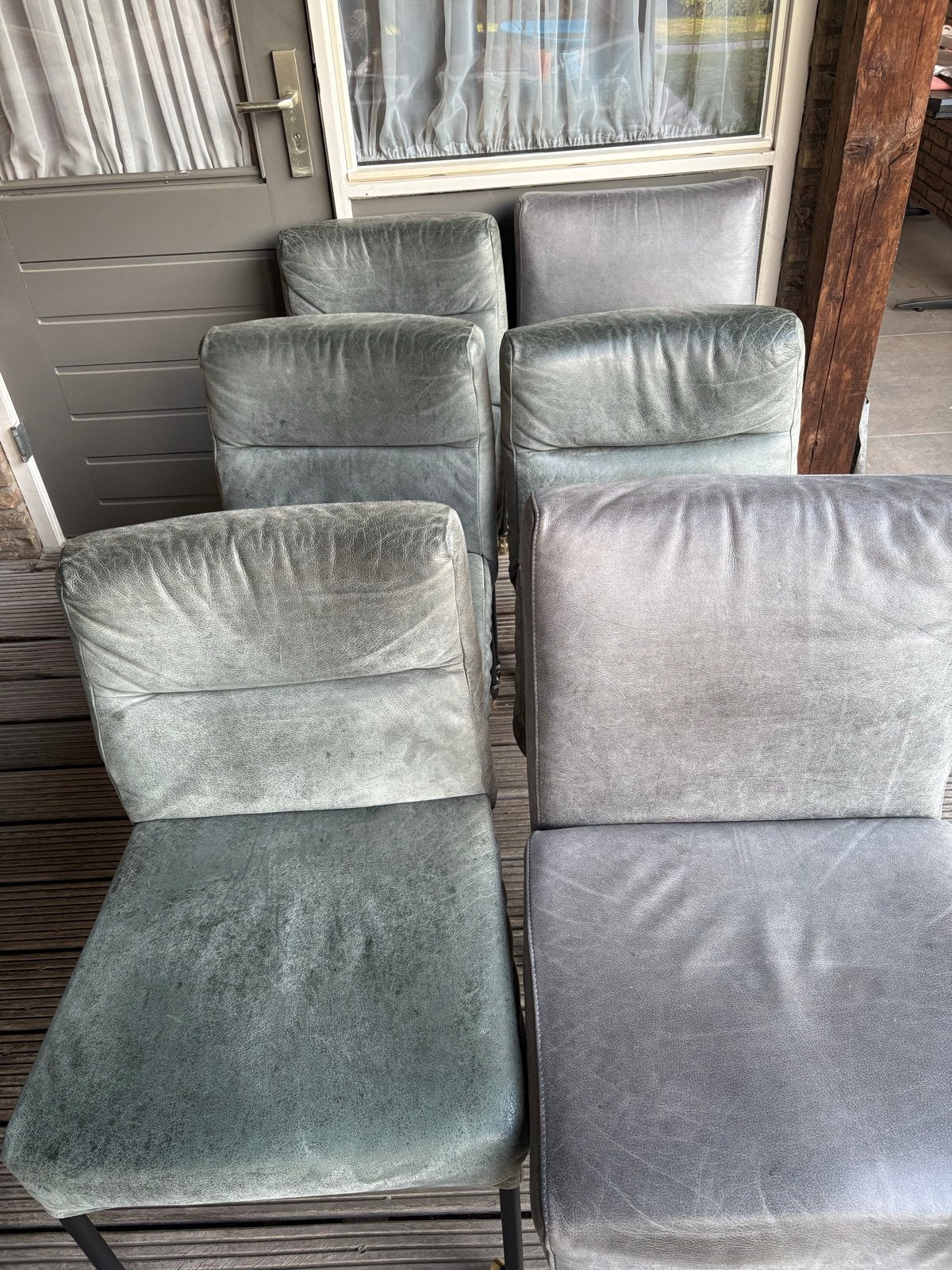 6 leren eetkamerstoelen, Ophalen, Gebruikt, Leer, Grijs