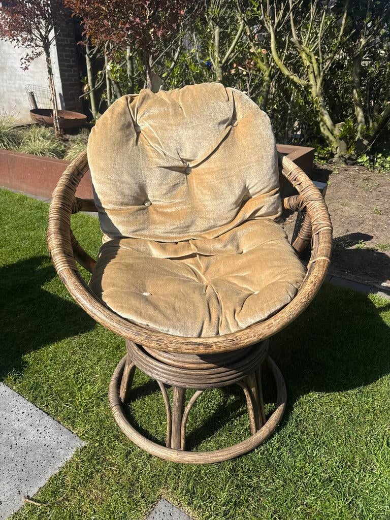 Manou stoel met kussen - Vintage look, Ophalen, Gebruikt, Bruin, Riet of Rotan