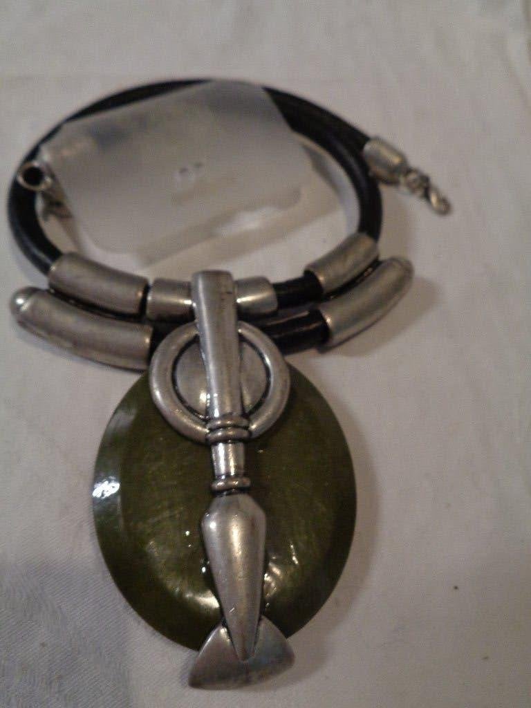 viking ketting glazen steen  en echt leer nr k 5335, Ophalen of Verzenden, Nieuw, Accessoires