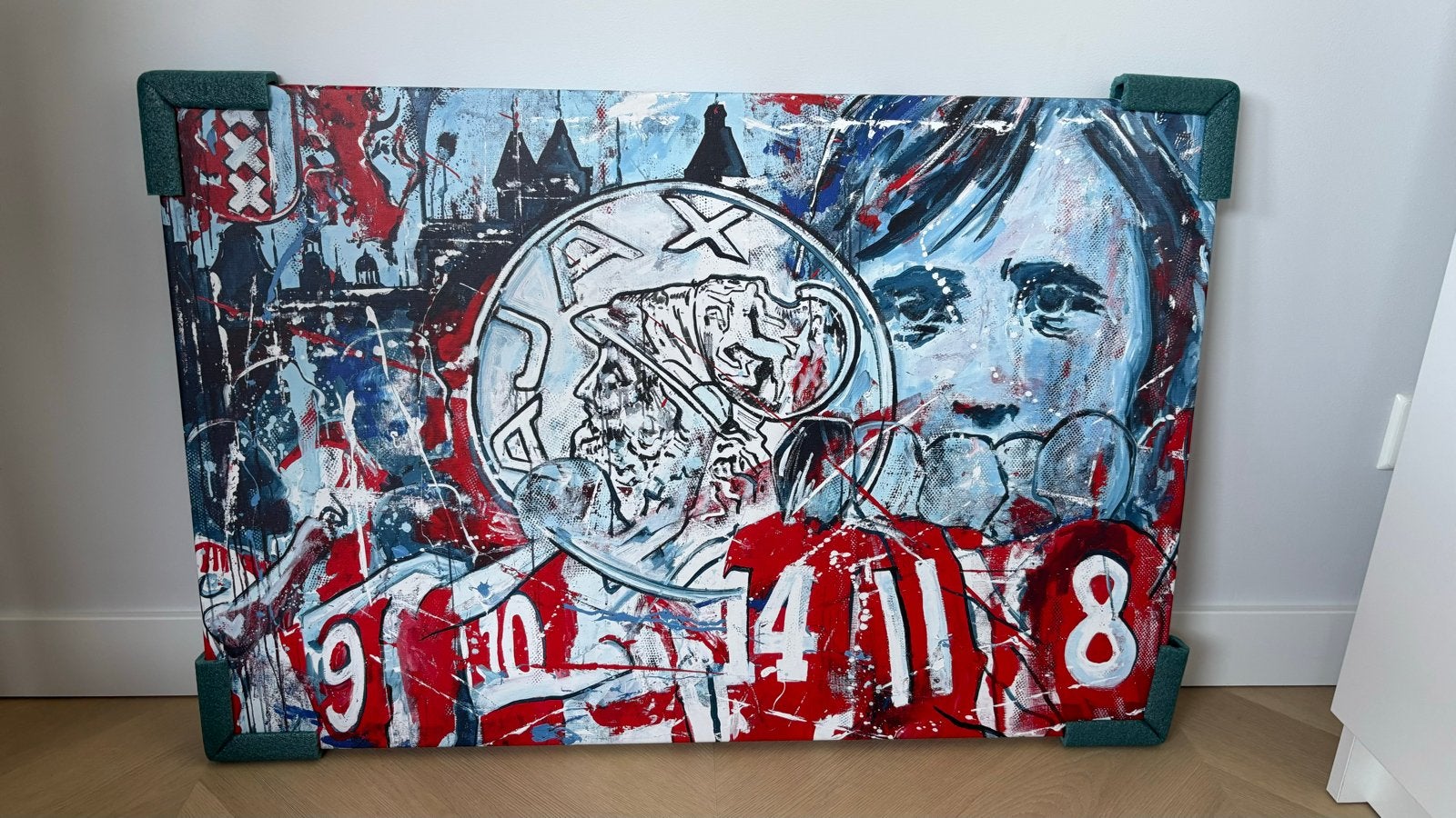 Uniek Ajax 2019 schilderij van Eric Jan Kremer, Acrylverf, Overig onderwerp, Ophalen of Verzenden, Echtheidscertificaat