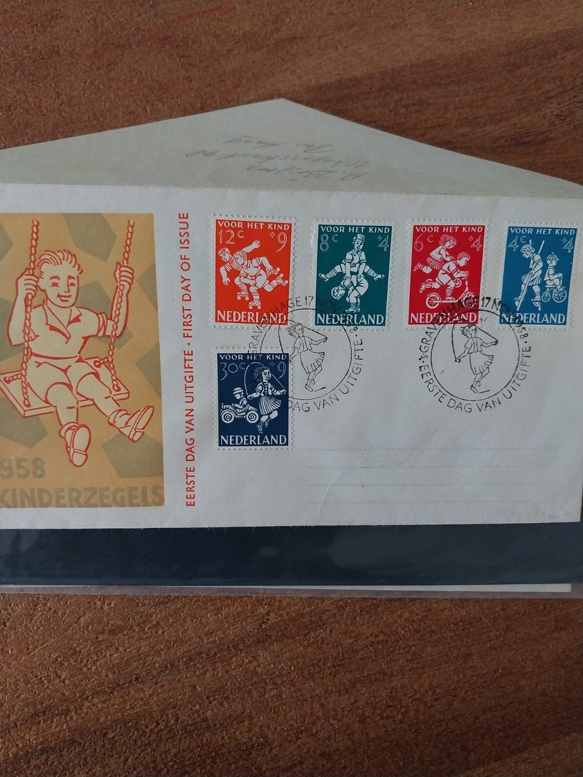 Nederlandse gelopen FDC E36 kinderzegels uit  1958 CW 25,00., Ophalen of Verzenden, Nederland