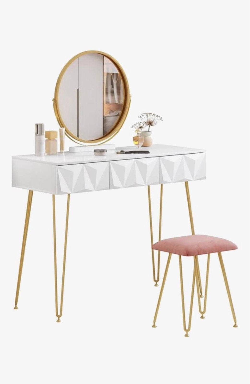 Moderne make-up tafel met spiegel en krukje, Ophalen, Nieuw, 50 tot 100 cm, Minder dan 100 cm