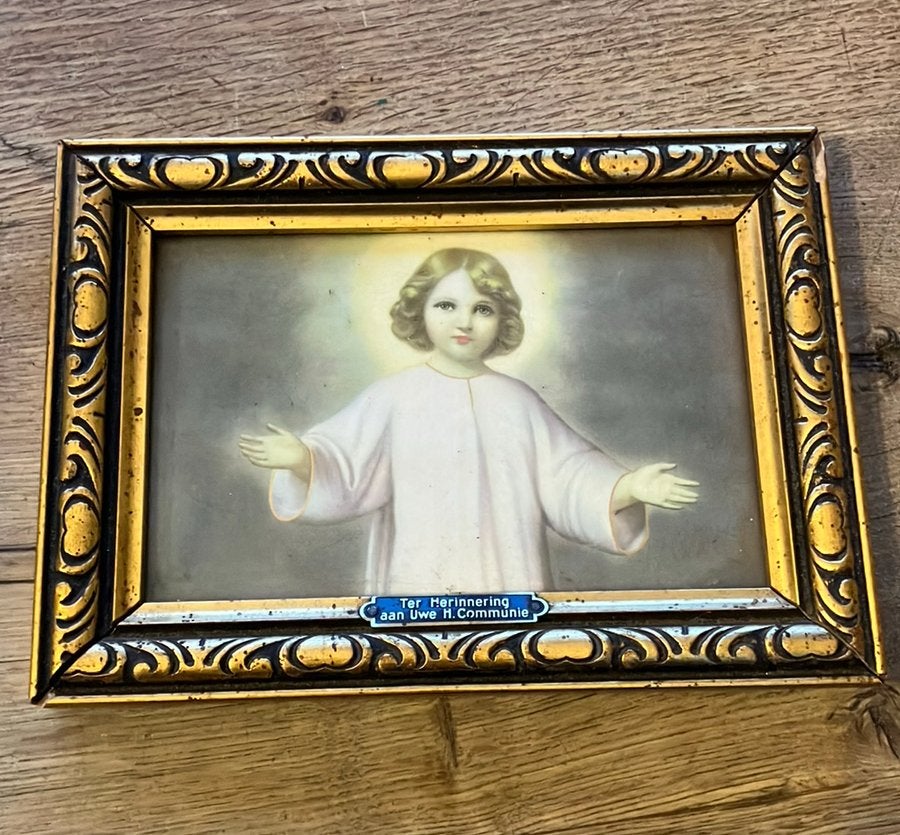 Religieuze afbeelding - prent H. Communie in sierlijst, Ophalen of Verzenden