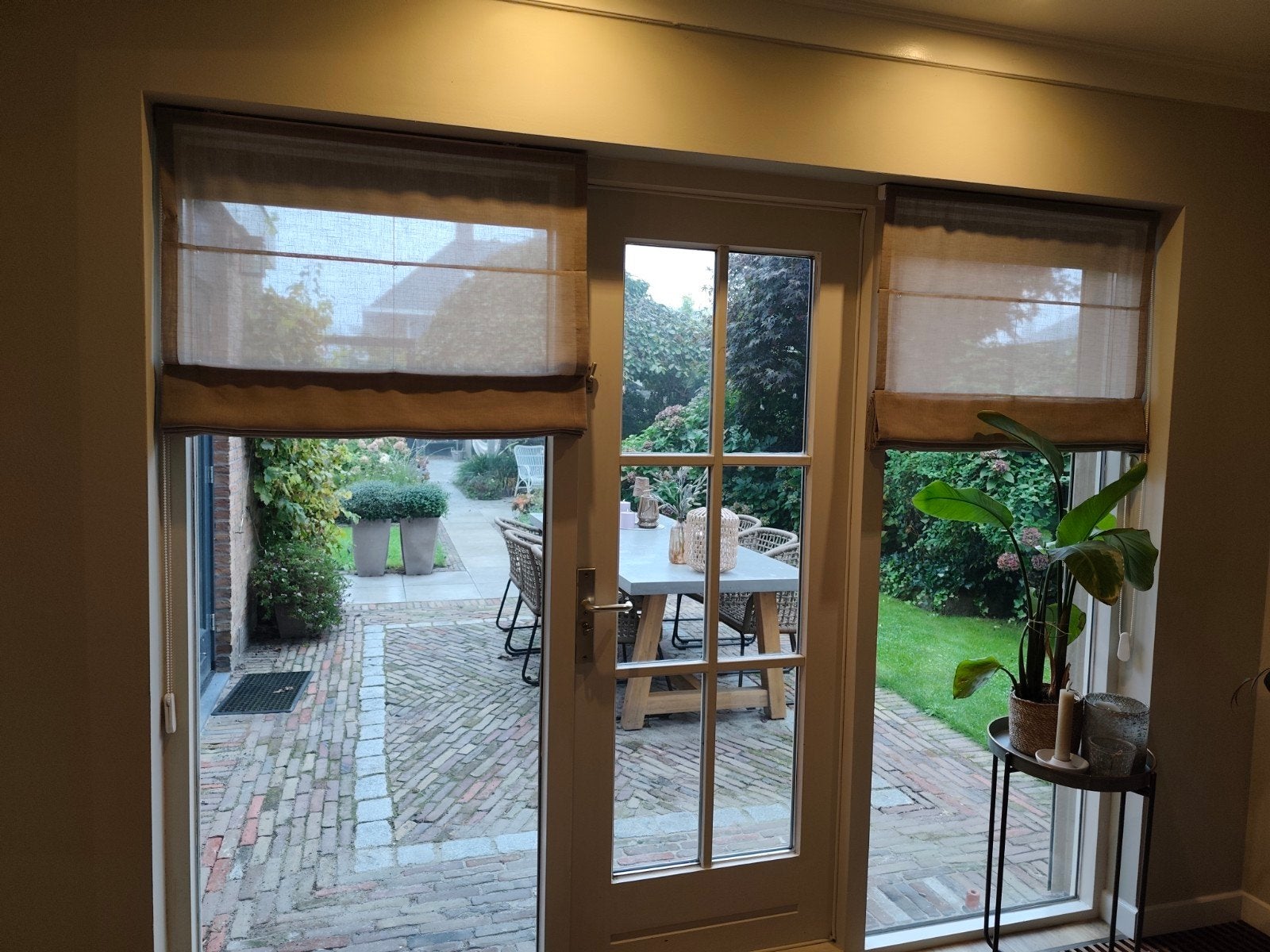 Vouwgordijnen taupe/zand lichtdoorlatend 2x, 91 cm, Ophalen of Verzenden, Beige, 215 cm