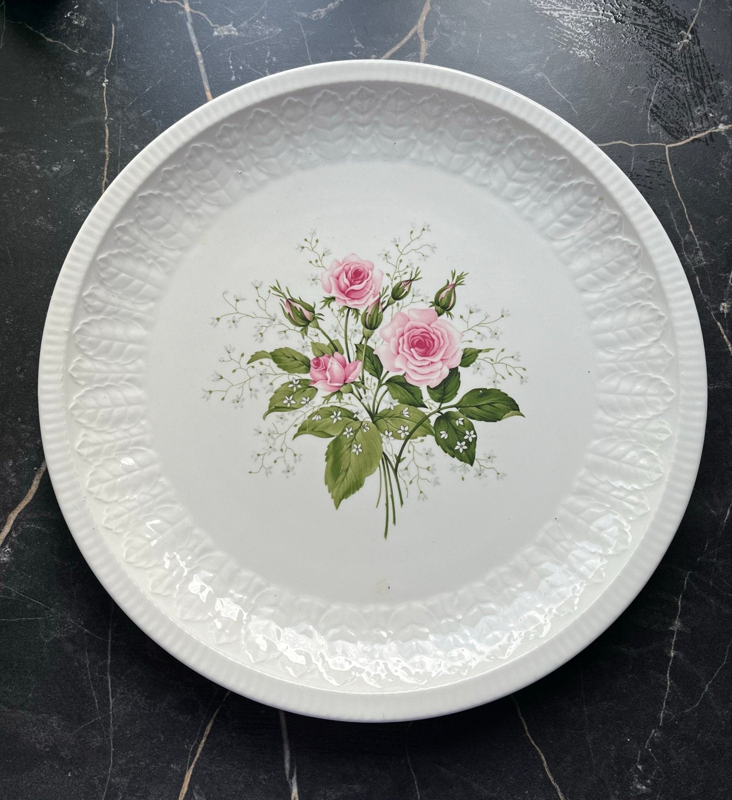 Vintage Gebakschaal Pontesa Ironstone Spanje - Rozenmotief, Gebruikt, Overige merken, Vintage, Ophalen of Verzenden