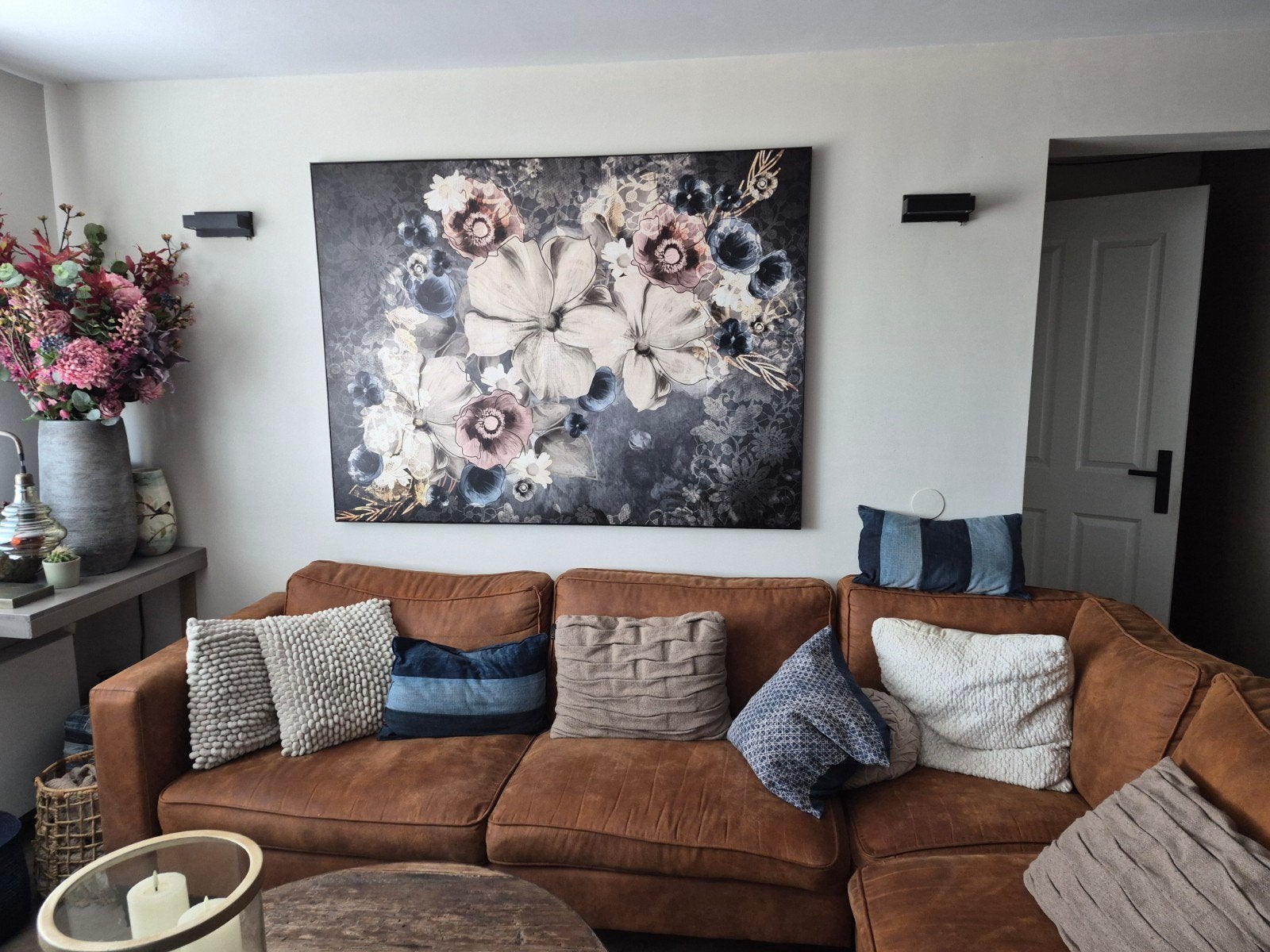 groot schilderij met zwarte lijst, Ophalen, Op houten frame, Print, Bloemen