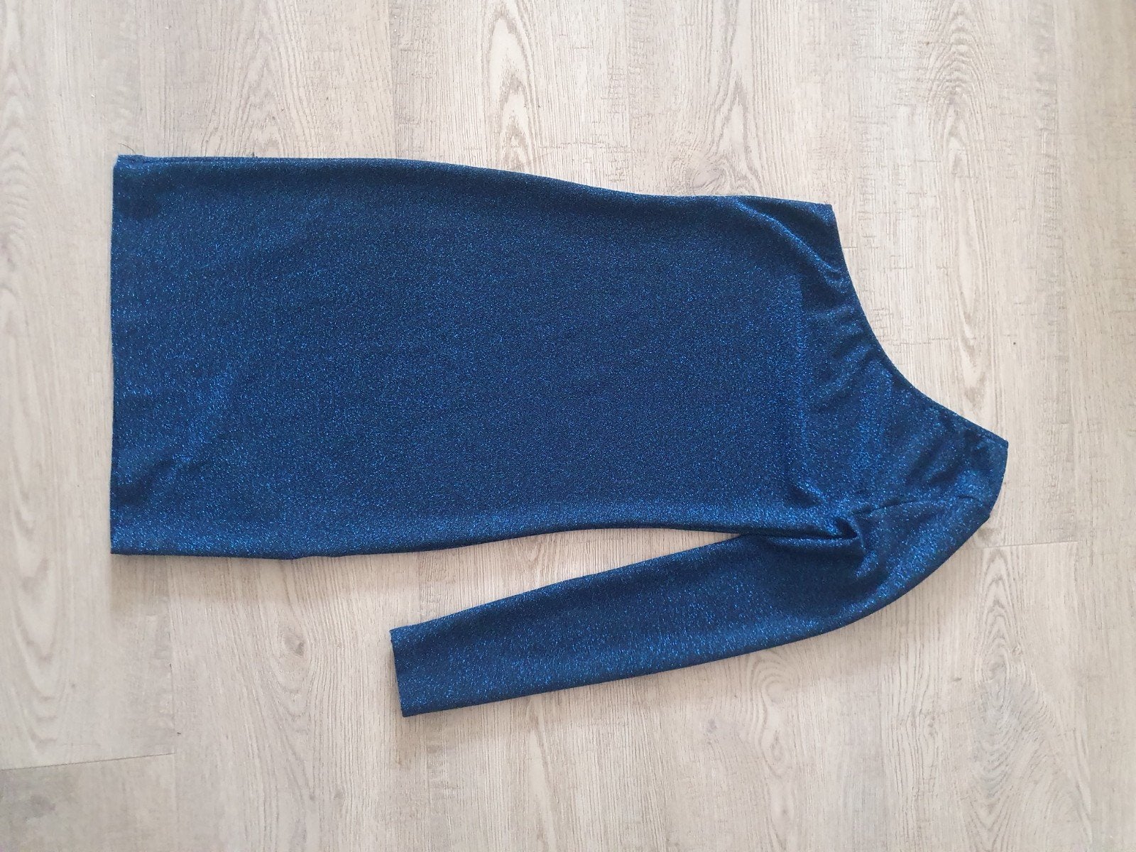Eight Paris Blauwe Glitter Jurk met Eén Mouw - Maat S, Blauw, Ophalen of Verzenden, Zo goed als nieuw, Maat 36 (S)