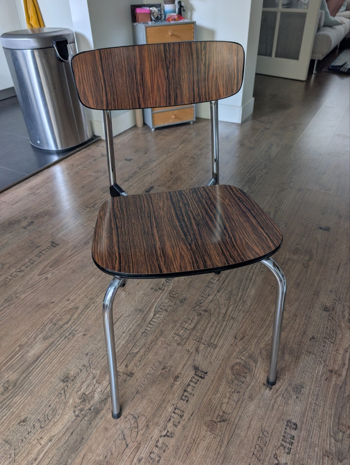 4 Originele Tavo Mid-Century Stoelen – Vintage Chroom & Hout, Ophalen, Gebruikt, Bruin, Hout