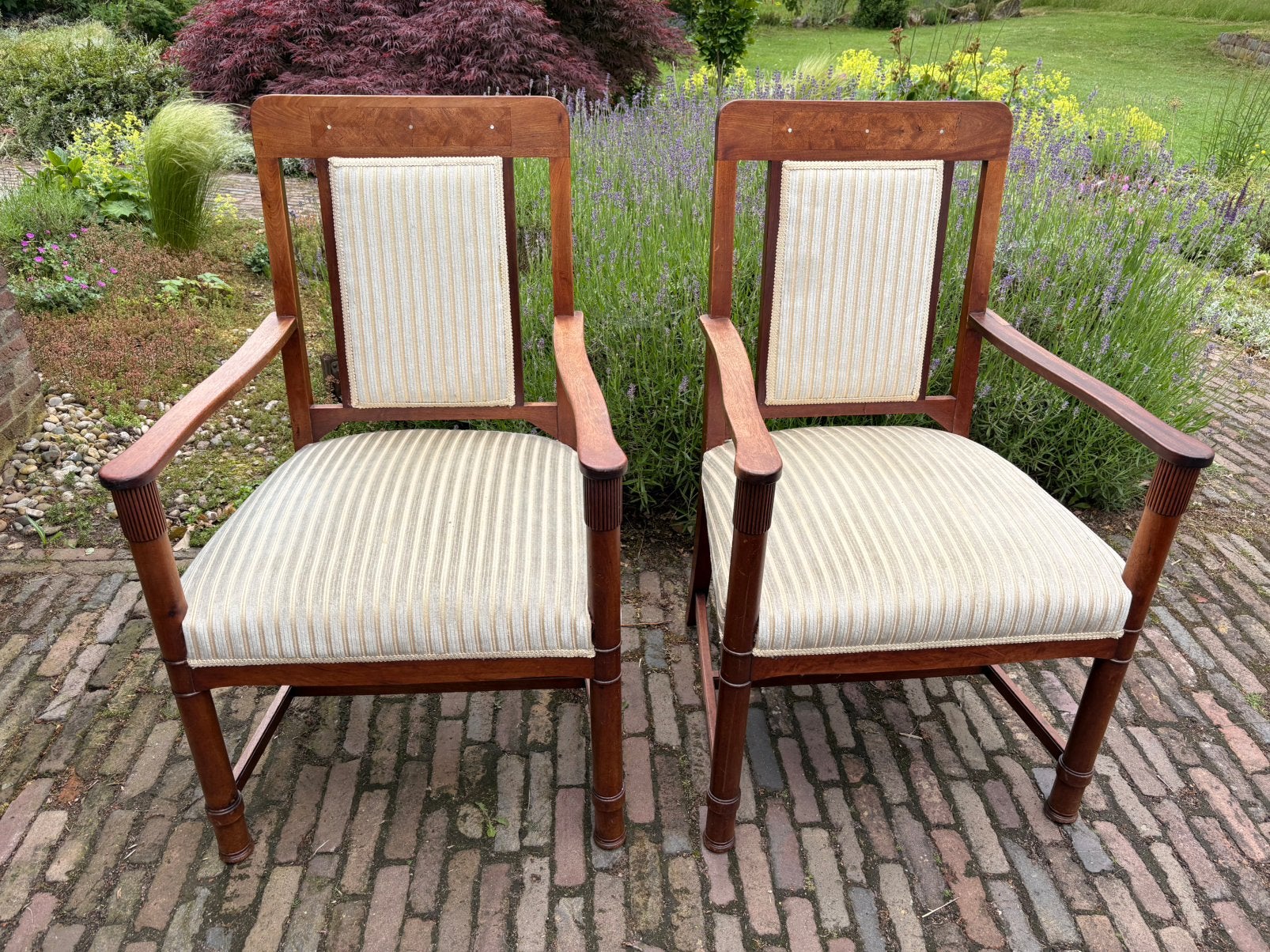 Set van 2 antieke houten stoelen met armleuningen, Ophalen