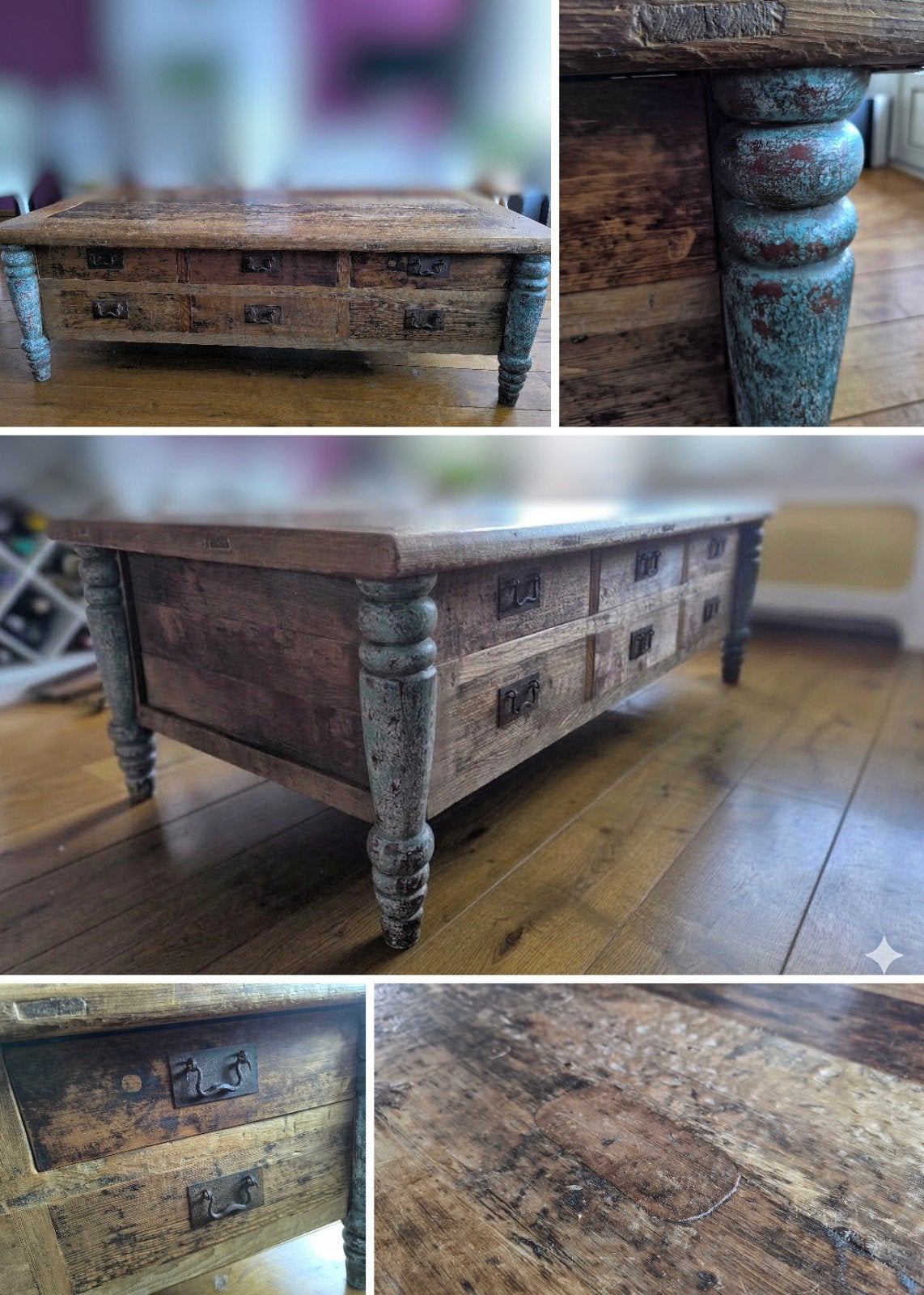 Robuuste Salontafel Massief Hout met Patina Poten, Huis en Inrichting, Tafels | Salontafels, Ophalen