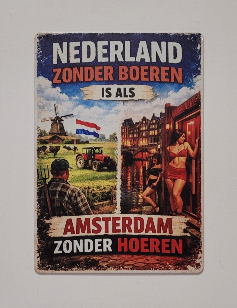 Nederland boeren Amsterdam hoeren tekening metalen wandbord, Info@deconoord.nl, Deco Noord, Nieuw, Ophalen of Verzenden
