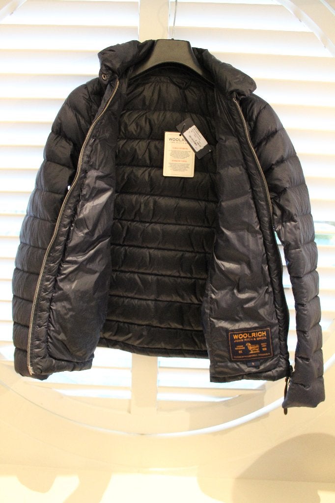 WOOLRICH 90% dons Jacket nieuw 349,95 donkergrijs mt M, Maat 38/40 (M), Nieuw, Ophalen of Verzenden, Woolrich