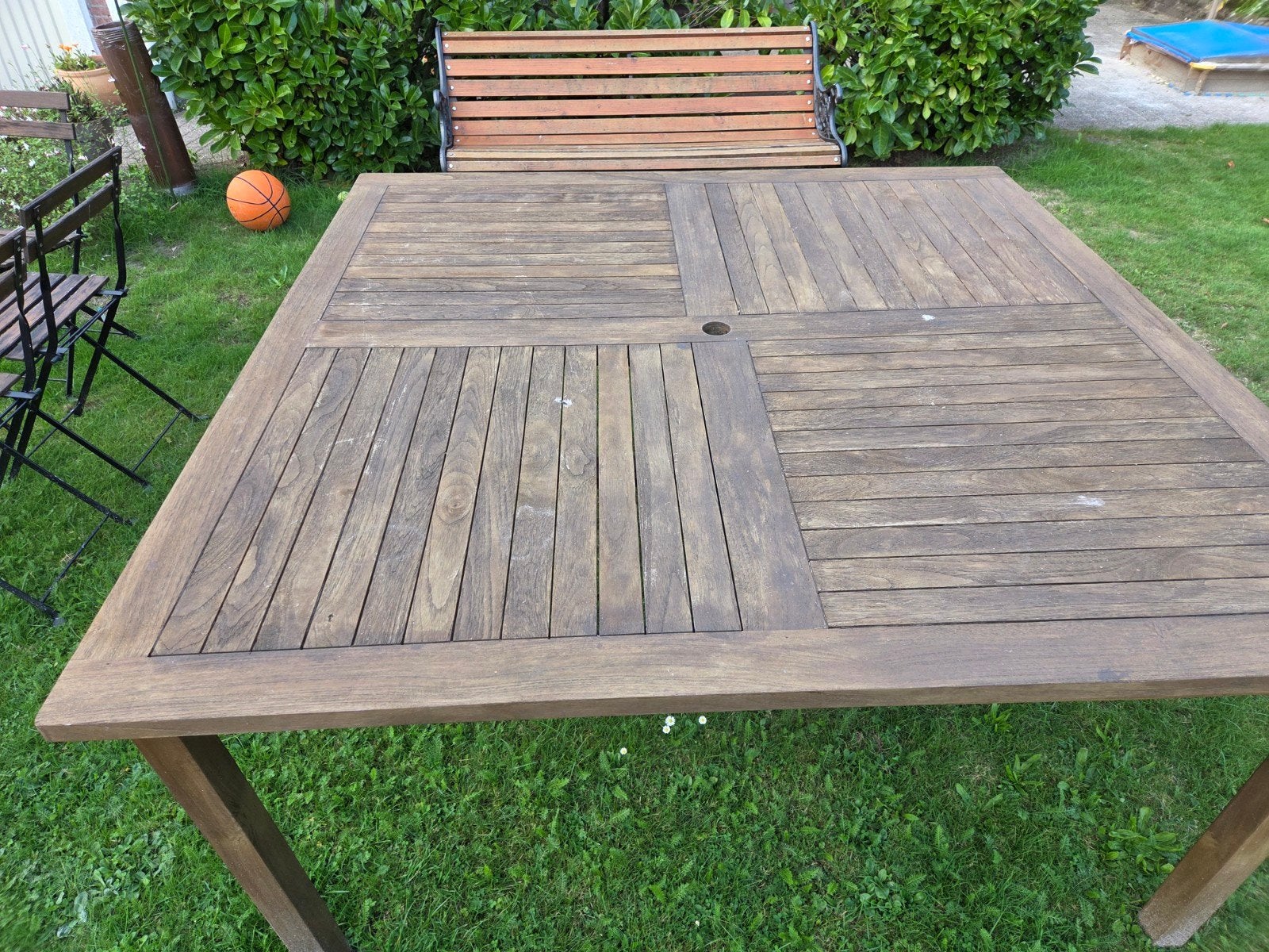 Grote houten tuintafel 2x2 meter, Ophalen, Gebruikt, Vierkant, Hout