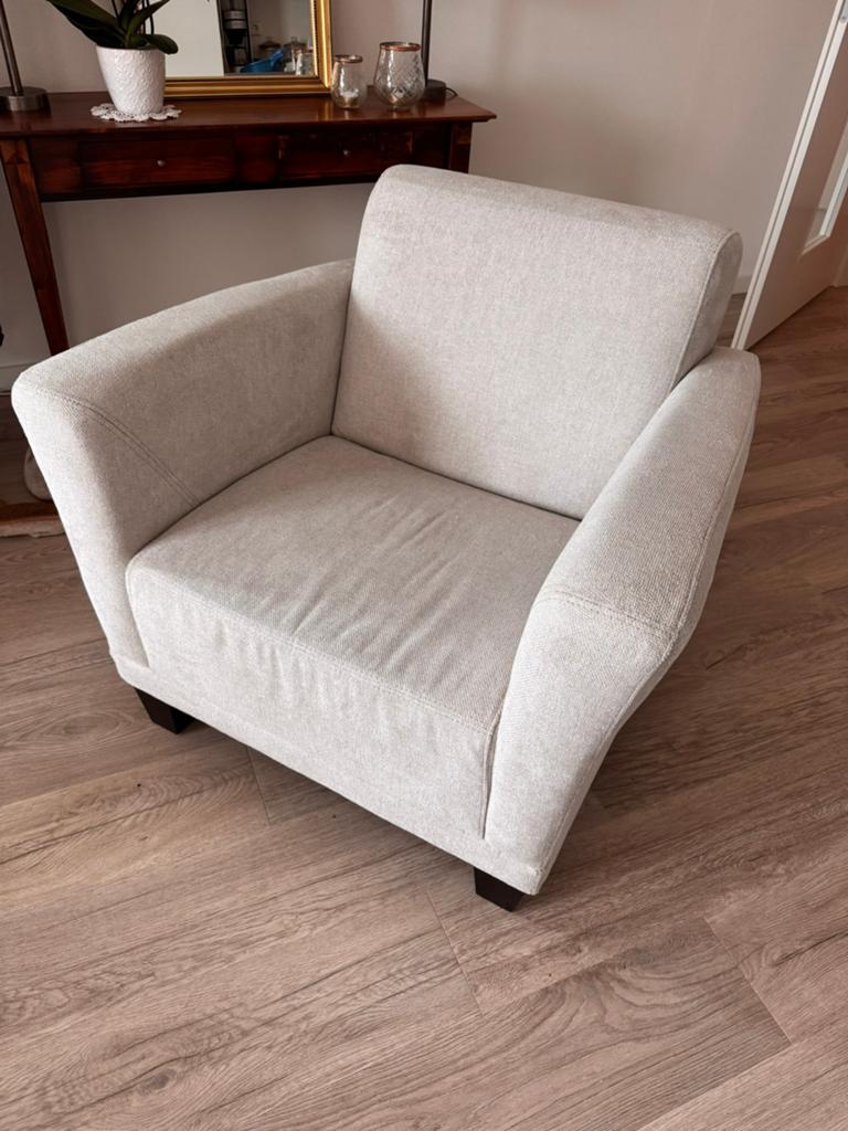 Fauteuil troya fusionar natural met houten poot (3 maand oud, Ophalen, Eenpersoons, 75 tot 100 cm, Minder dan 150 cm