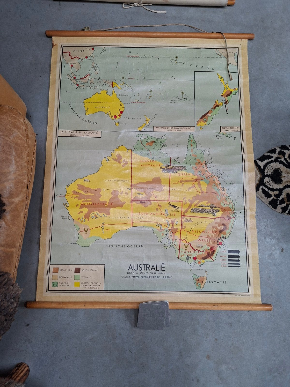 oude schoolkaart Australië op linnen dijkstra., Ophalen, Aardrijkskunde