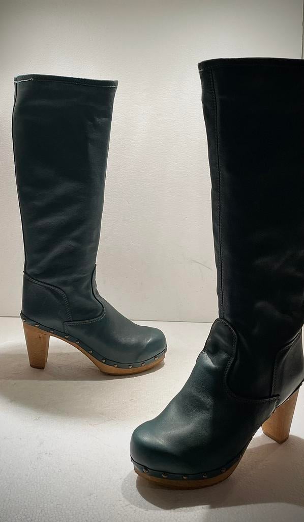 Sanita Anthropologie klomp laarzen boots 41 leer blauw groen, Hoge laarzen, Blauw, Ophalen of Verzenden, Zo goed als nieuw
