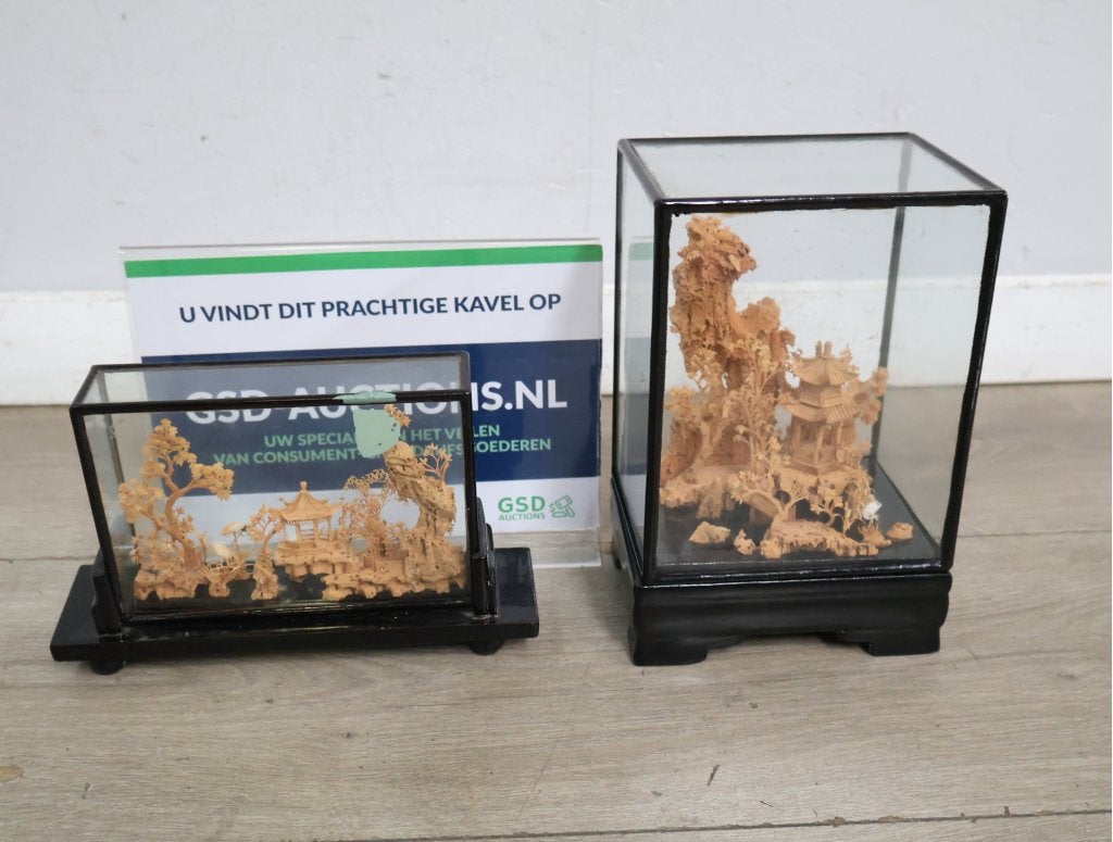 Chinese kurkdiorama's twee stuks, Antiek en Kunst, Ophalen of Verzenden