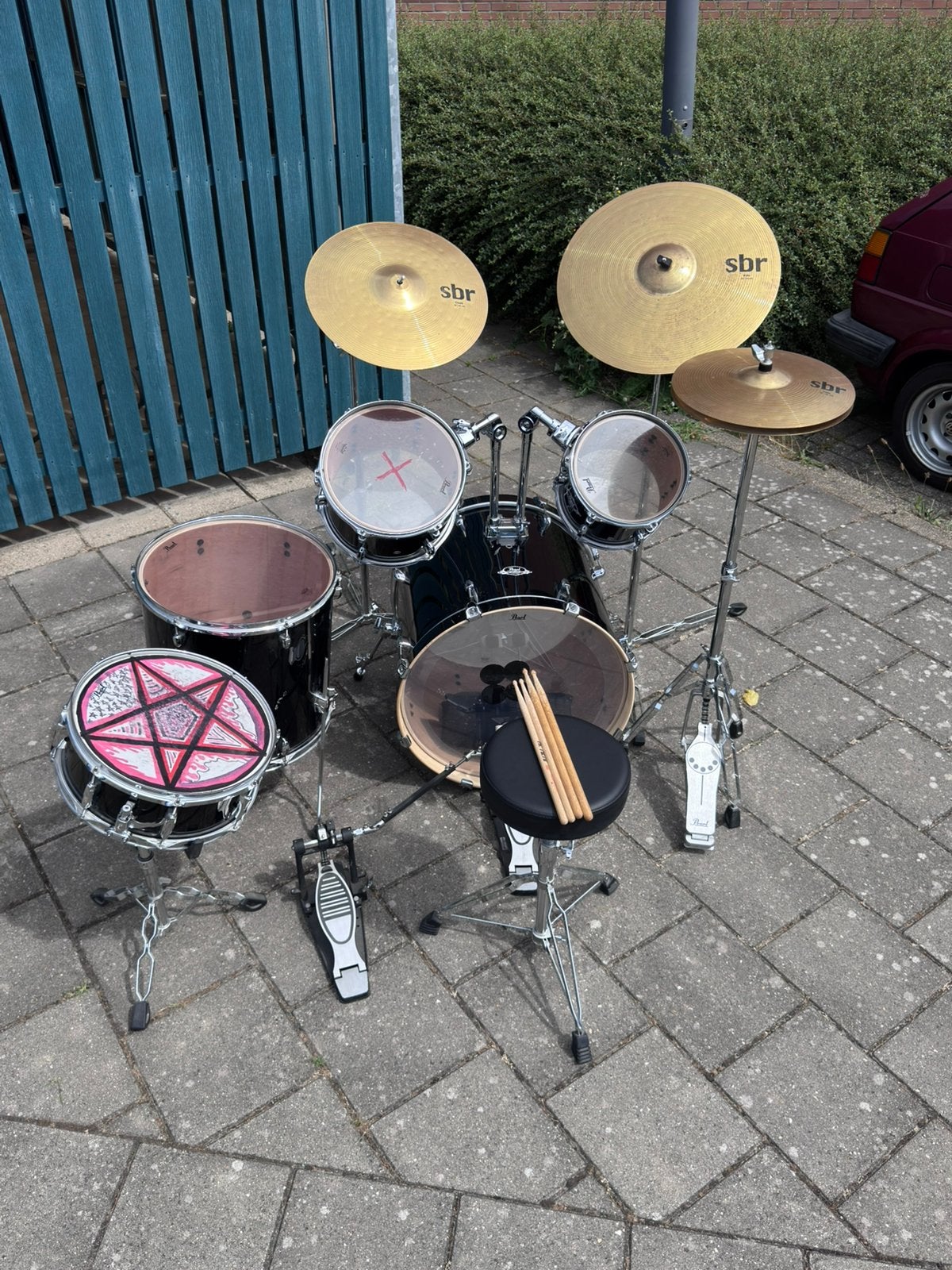 Pearl drumstel compleet met Sabian bekkens, Ophalen, Zo goed als nieuw, Pearl