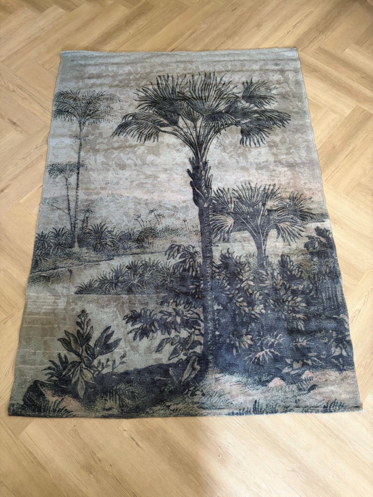 Mooi groot vloerkleed Bohemian palmboom groen 225 x 160 cm, 150 tot 200 cm, 200 cm of meer, Ophalen of Verzenden, Zo goed als nieuw