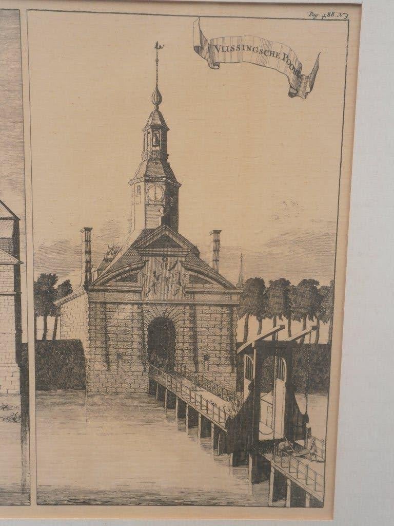 Dubbele Gravure Middelburg, v/d Dampoort en Vlissingsepoort, Ophalen, Stadsgezicht, Gravure