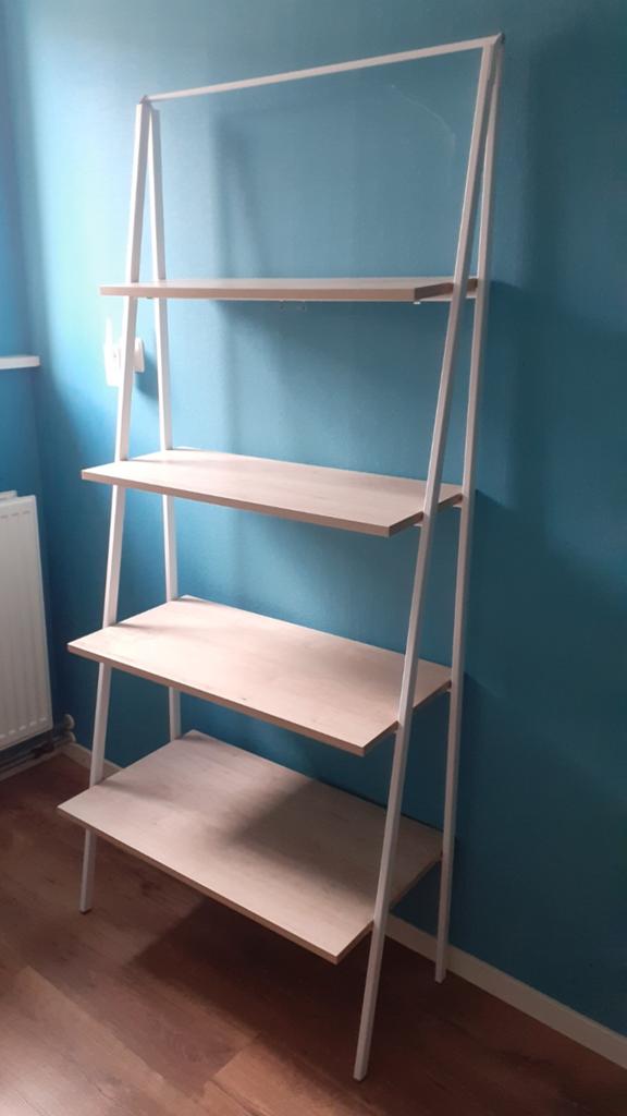 Scandinavische Ladderkast met 4 planken - Wit/Houtlook, Met plank(en), Modern, Scandinavisch, 50 tot 100 cm, Zo goed als nieuw