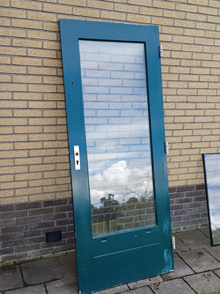 hardhouten buitendeur 82.7 x 201 dubbelglas, Ophalen, Gebruikt, 80 tot 100 cm, Buitendeur