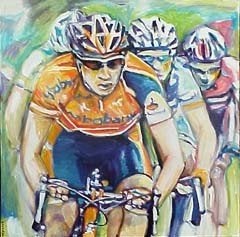 " Rabo Renners 3  " acryl op doek van Mirjam Venneker € 75, Ophalen of Verzenden, Nieuw, Overige typen