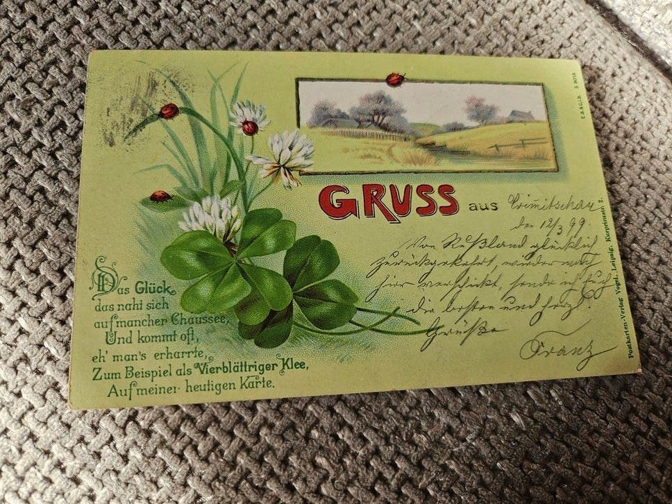 groeten uit 1899 Klavertje Vier en Lieveheersbeestjes, Ophalen of Verzenden, Voor 1920, Gelopen, Natuur