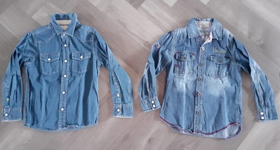 Set Stoere Spijkerblouse Meisjes 2x, Maat 110, Meisje, Overhemd of Blouse, Ophalen of Verzenden, Zo goed als nieuw