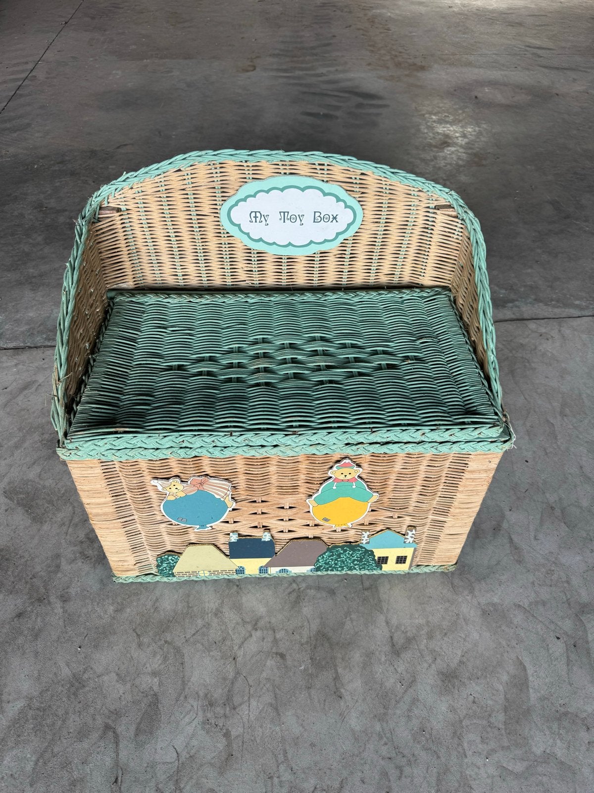 Vintage rieten speelgoedkist 'My Toy Box' - groen/beige, Ophalen, Gebruikt, Jongen of Meisje