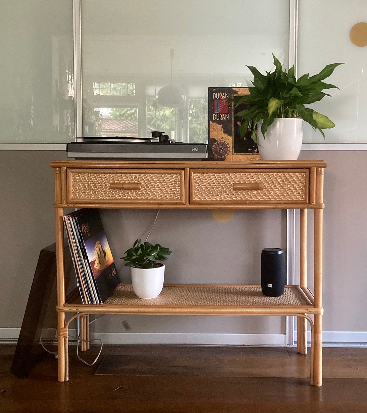 🌻 Vintage retro rotan sitetable kastje plantenkast bamboe, Antiek en Kunst, Ophalen