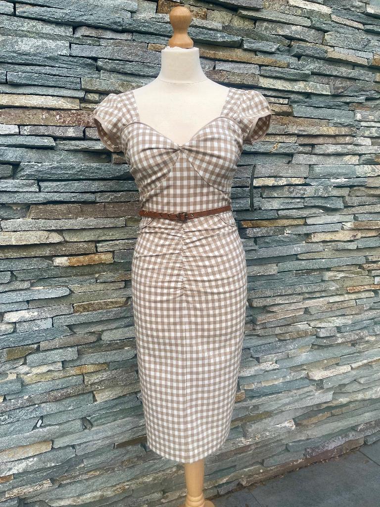 Stop Staring! Boardwalk pencil dress M 34 36 Topvintage ruit, Stop Staring!, Verzenden, Beige, Nieuw