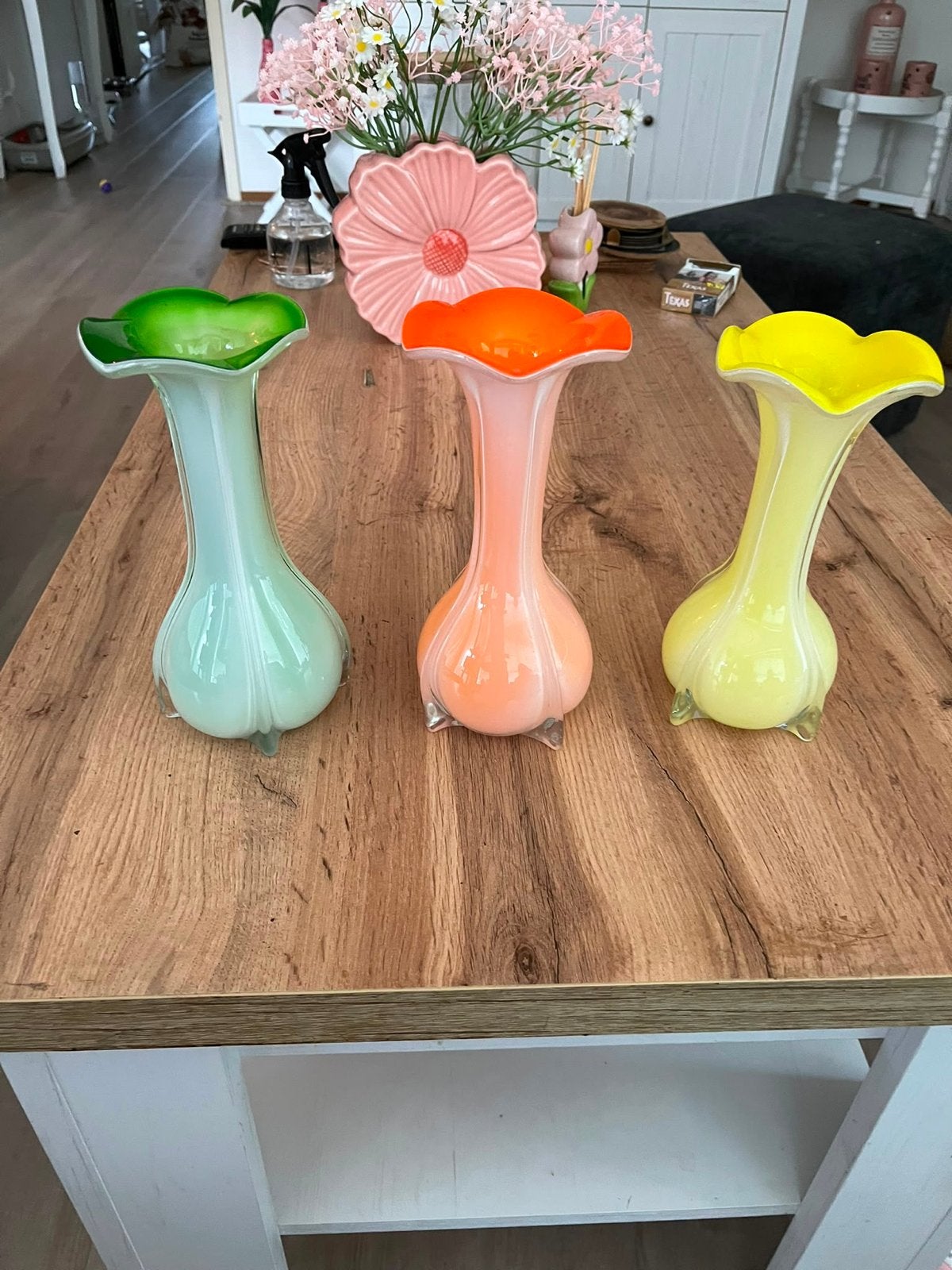 Set van 3 Vintage Murano-stijl Calla Lelie Vazen, Ophalen of Verzenden
