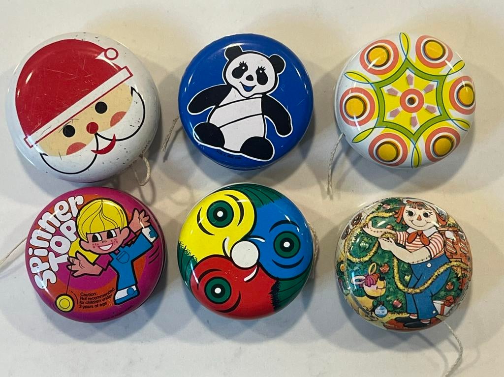6 Vintage blikken speelgoed jojo’s jaren 70/80 Hong Kong, Verzamelen, Speelgoed, Verzenden, Zo goed als nieuw