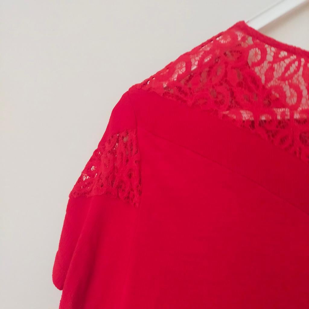Mooie rode top Paprika, korte mouw, opengewerkt kant, Verzenden, Maat 46/48 (XL) of groter, Korte mouw, Paprika