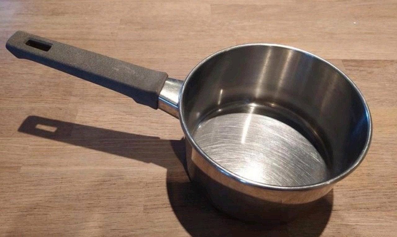 RVS steelpan met handvat - Gebruikt, Gebruikt, Met handvatten, Ophalen of Verzenden, Rvs