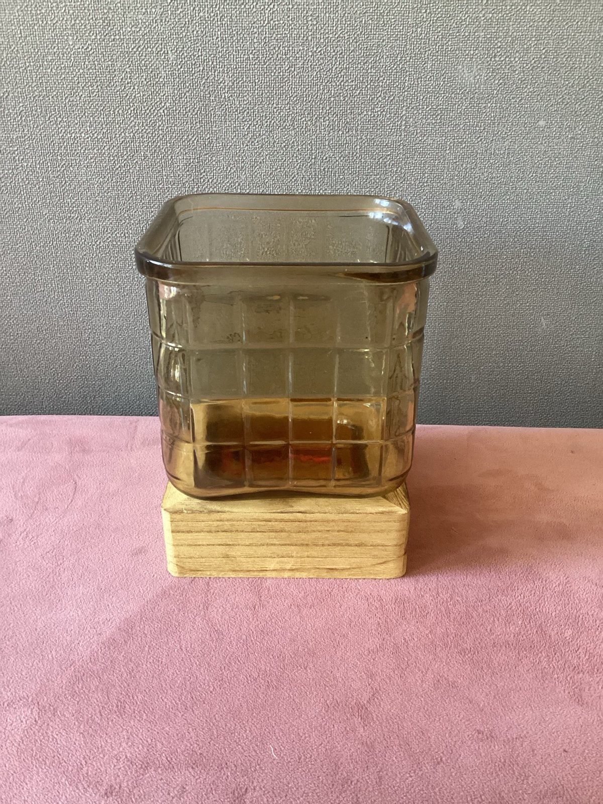 Vintage Glazen Potje - Geruit Design windlicht, Ophalen of Verzenden