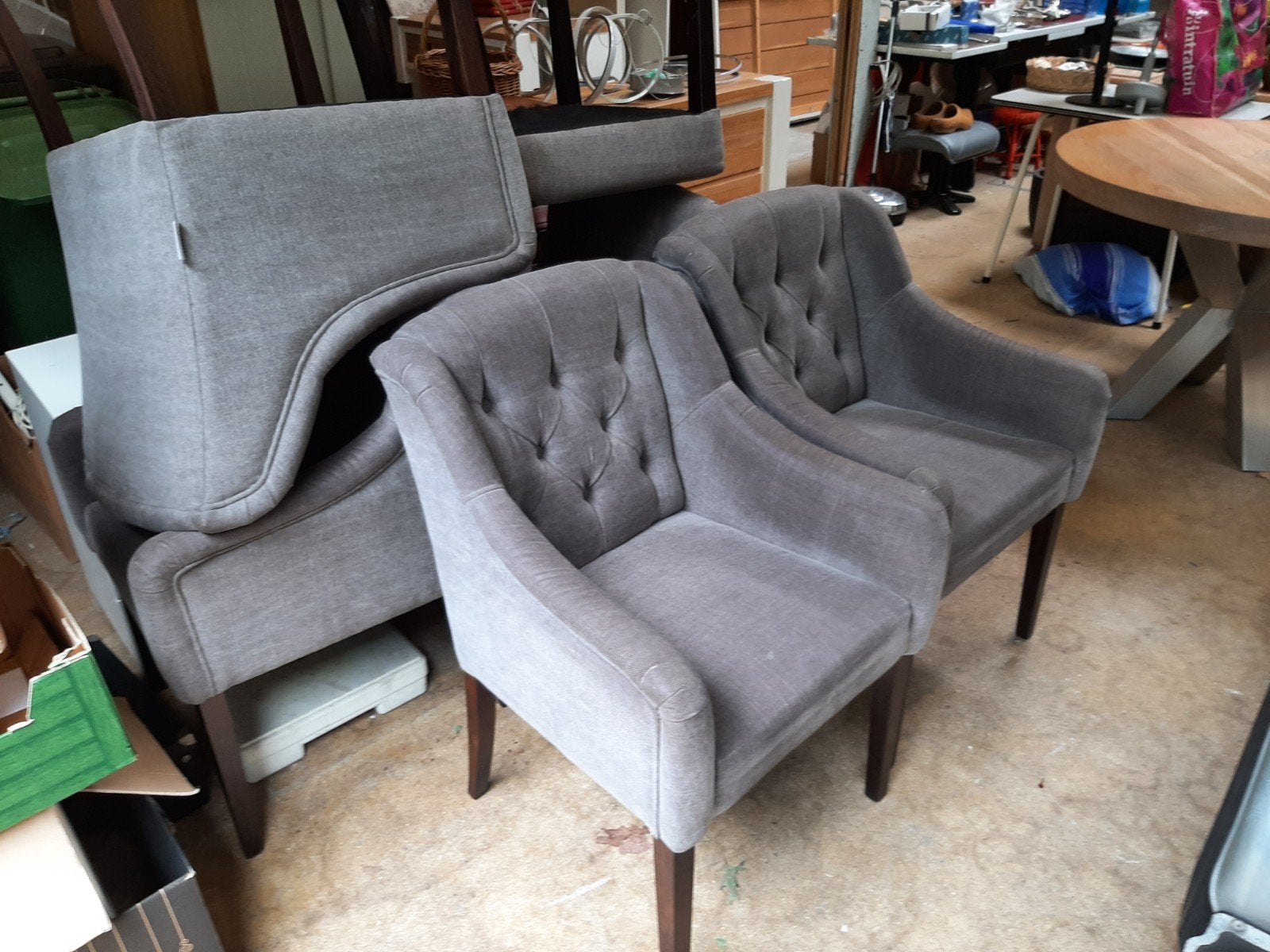 6 Grijze BOCX leuningstoelen, Ophalen, Zo goed als nieuw, Stof, Grijs