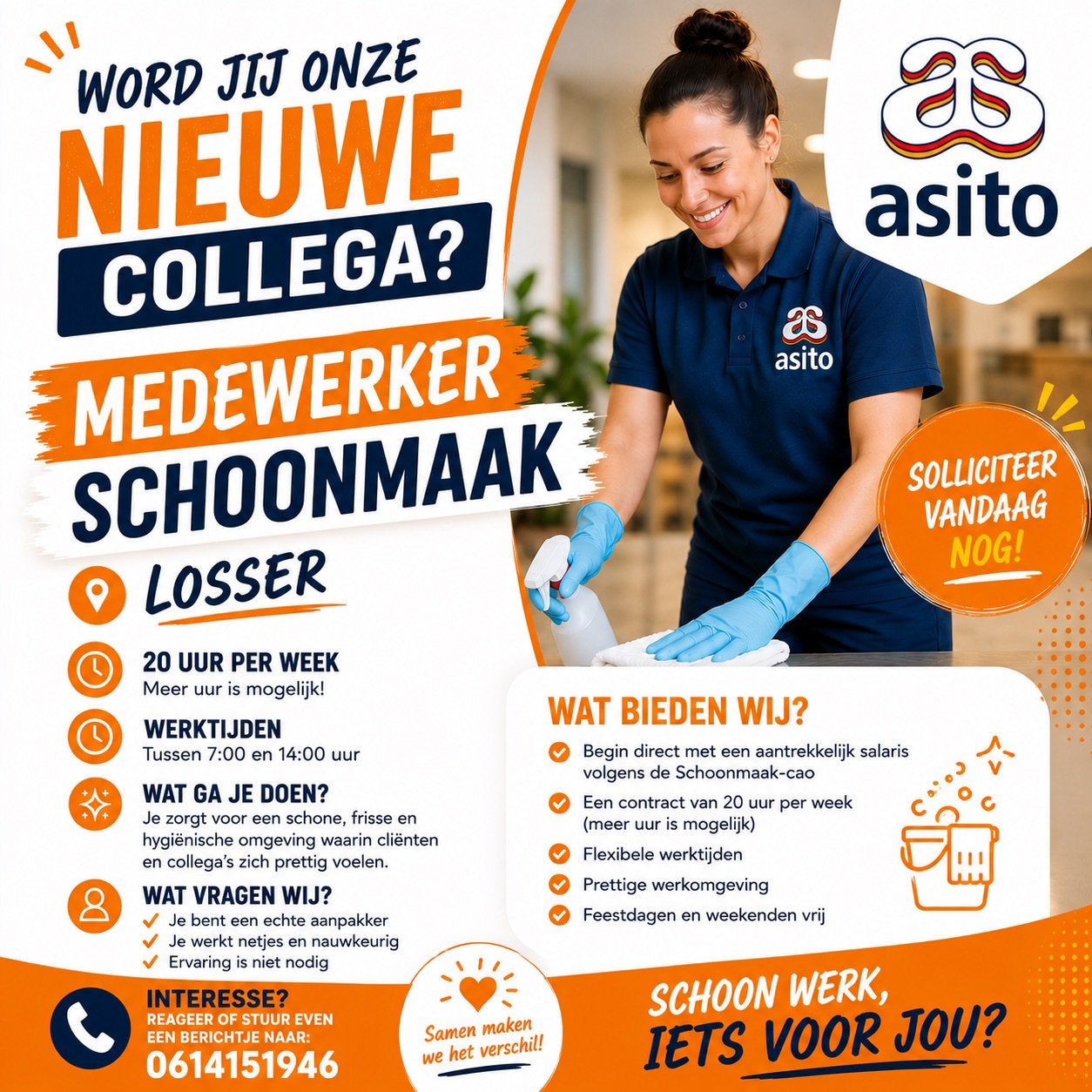Vacature: schoonmaak medewerker, Tot en met 24 uur