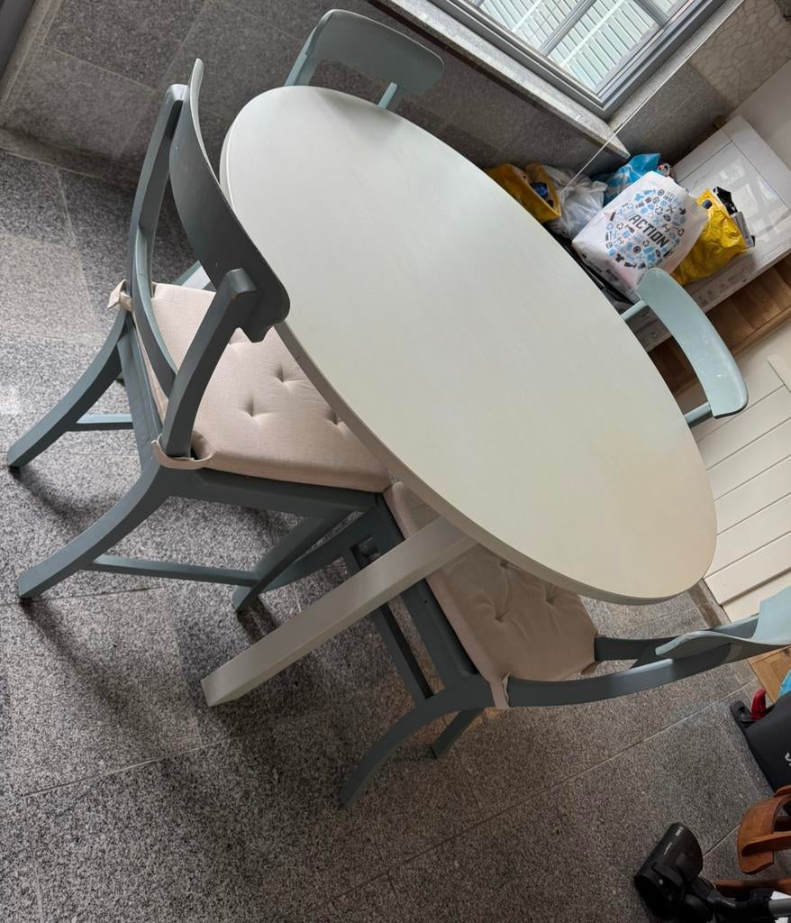 Ronde eettafel met 6 stoelen, Huis en Inrichting, Tafels | Eettafels, Ophalen, Gebruikt, Rond, Vier personen