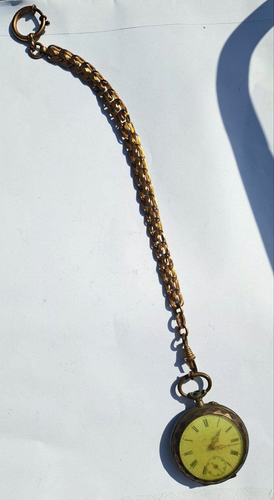Antiek Remontoir Cylindre 6 Rubis Zakhorloge met Ketting, Ophalen of Verzenden